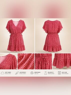 Casual Pink Ruffle-Hem Mini Dress with Flutter Sleeves